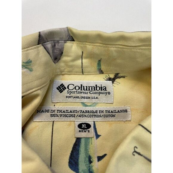 Columbia Fish All Over Print Shirt Men XL Yellow Short Sleeve - Picture 6 of 7